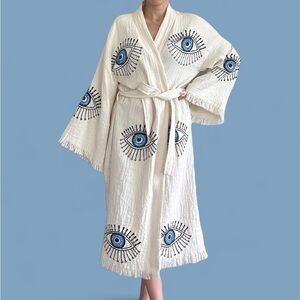 The Pinus Evil Eye Kimono Robe 100% Cotton Beachwear, Coverup